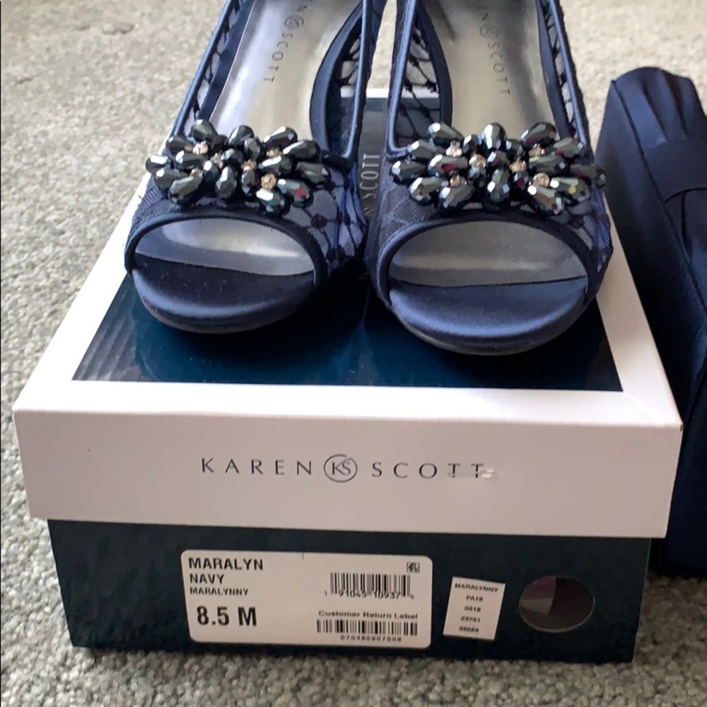 Navy Blue Jeweled Peeptoe Heels
